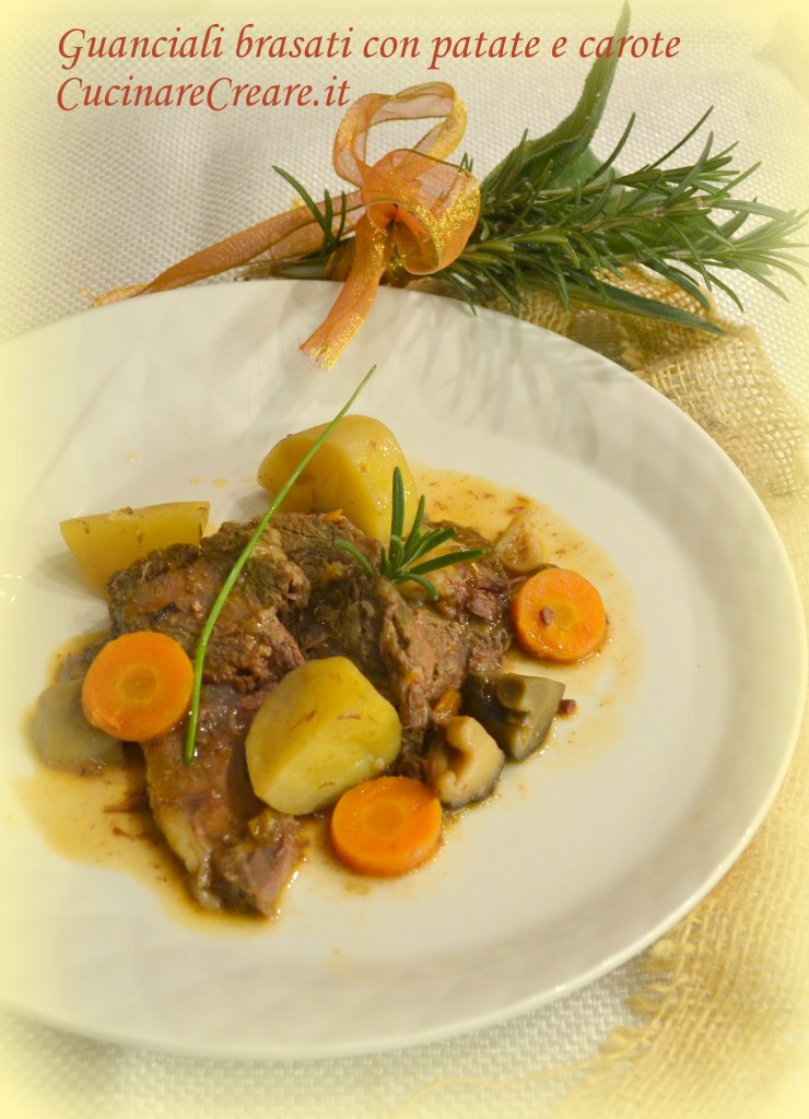Guanciale brasato con patate e carote